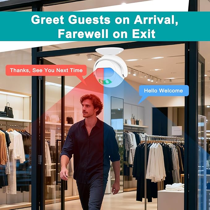 Greencycle Sensor Doorbell for Business with Customized Voice, Infrared Motion Sensor Noise Maker, Two-Way Dual-sided Protection Download Your own Custom MP3 Files to Play Sound Effects