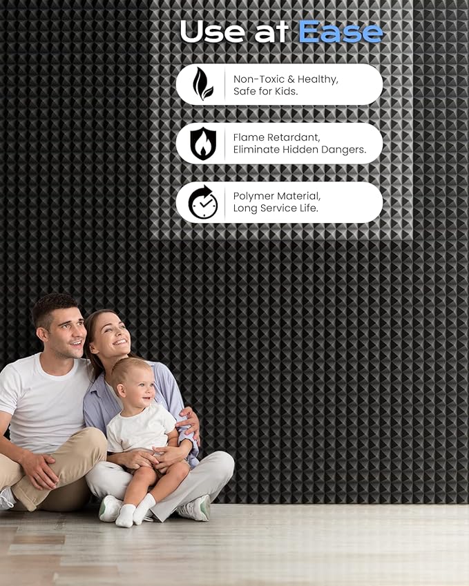 Sonicism Soundproof Wall Panels Self-Adhesive 36 Pack Pyramid 2" X 12" X 12" Sound Proof Foam Panels for Walls High Density Acoustic Foam Panels Fast Expand,Sound Absorption&Decoration(Black)