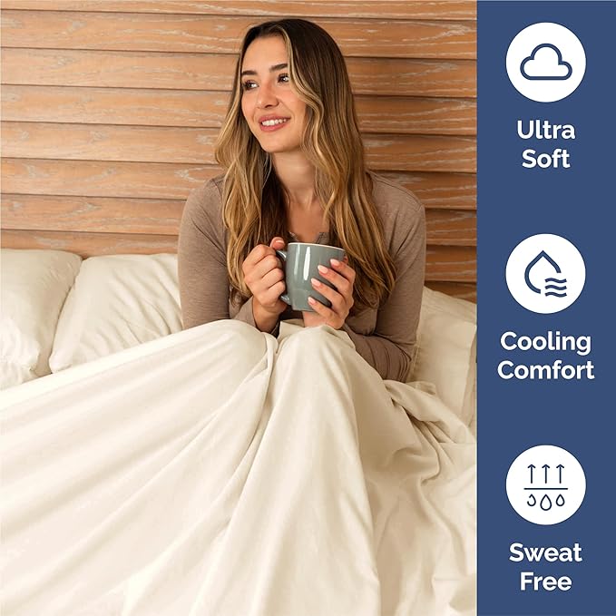 Split King 7 Piece Sheet Set - Cooling & Breathable - Hotel Luxury Bedding, Includes Fitted Sheets for Women, Men, Kids & Teens - 1 Flat, 2 Fitted Sheets, 4 Pillowcases with Deep Pockets - Off White