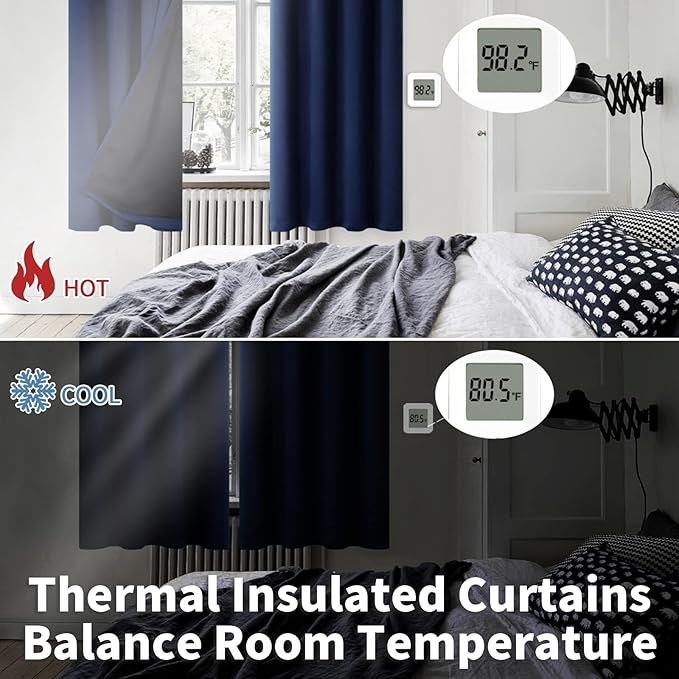 BGment Thermal Insulated 100% Blackout Curtains for Bedroom with Black Liner, Double Layer Full Room Darkening Noise Reducing Grommet Curtain (55 x 96 Inch, Navy Blue, 2 Panels)