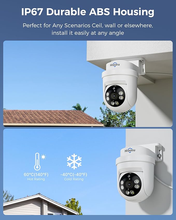 Hiseeu 3K 360°View PTZ Wired Security Camera System with Color Night Vision,Audio 8ch 5MP DVR,4PCS Cameras,1TB HDD,Person/Vehicle Detection,Home CCTV Camera System Outdoor,24/7 Record