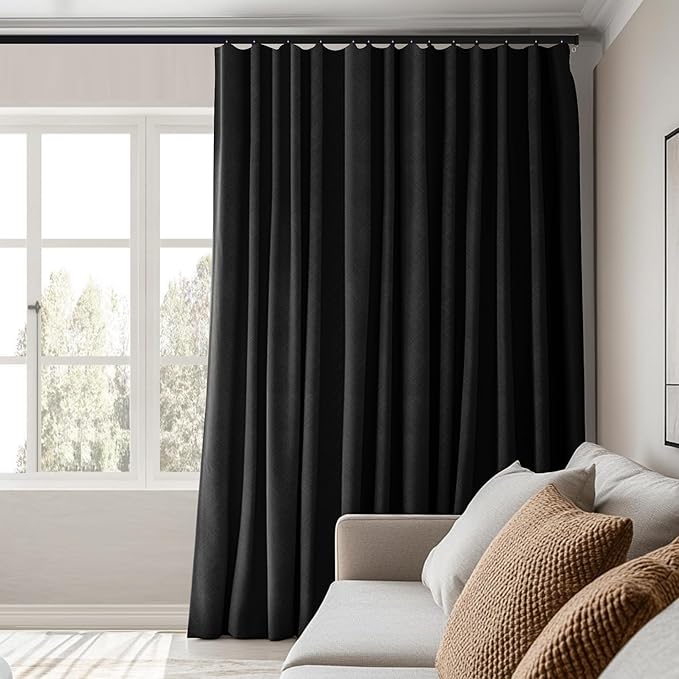 Room Divider Curtains Total Blackout Privacy Curtain Panel Room Thermal Insulated Noise Reduction Curtains for Bedroom Window Living Room Ceiling Track Curtain W 15 ft × H 9 ft Black