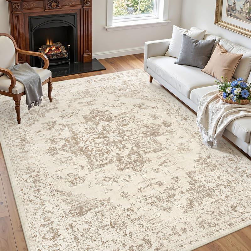3x5 Area Rugs Living Room: Bedroom Washable Carpet Beige/Ivory - Image 3