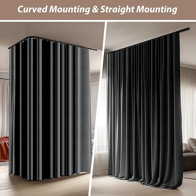 Room Divider Curtains with Ceiling Curtain Track Set Window Curtain for Bedroom,Living Room Total Blackout Thermal Insulated Privacy Ceiling Track Curtain W 6 × H 8 FT Deak-Grey drape&Black track