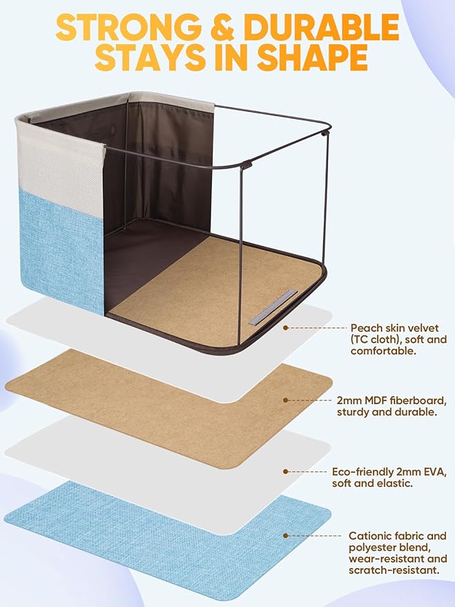 BALEINE 3 Pack Fabric Storage Bins for Shelves, Linen Storage Baskets for Organizing, Decorative Closet Bins for Clothes, Home (Skyblue, 17''x13''x10.5'')