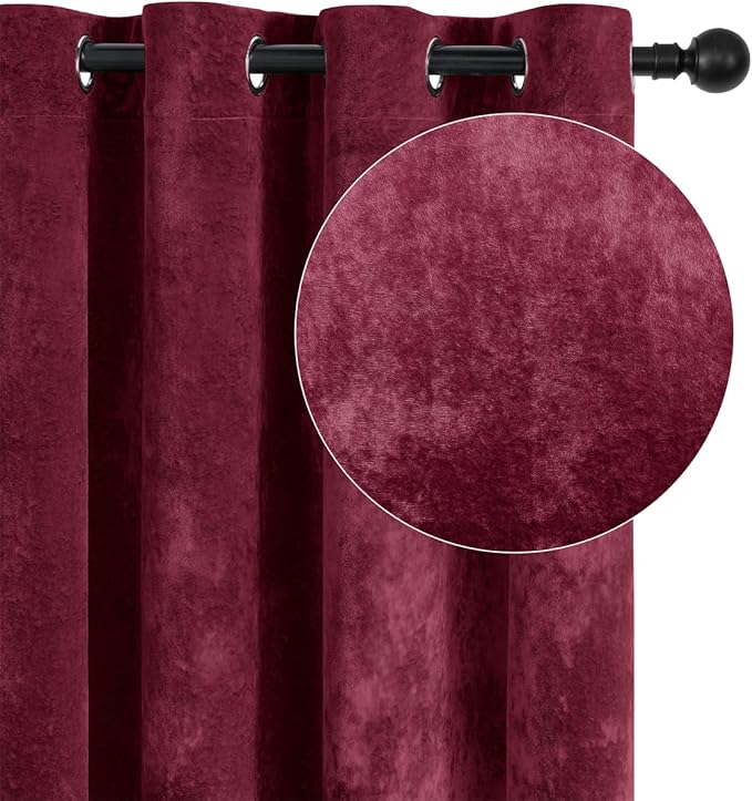 SMILETIME Burgundy Red Crushed Velvet Curtains 52x96 inch Luxurious Thermal Insulated Soundproof Drapes for Living Room Bedroom Office Soft and Durable Light-Filtering Window Treatments, 2 Panels