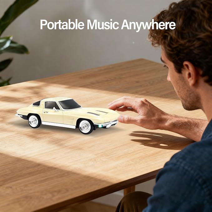 WSTER Retro American Style car Bluetooth Speaker, Portable Wireless Outdoor Speaker, TWS Stereo, Support USB/TF/AUX, Party Bluetooth Speaker with Microphone,Classic car Gifts for Men(Beige)
