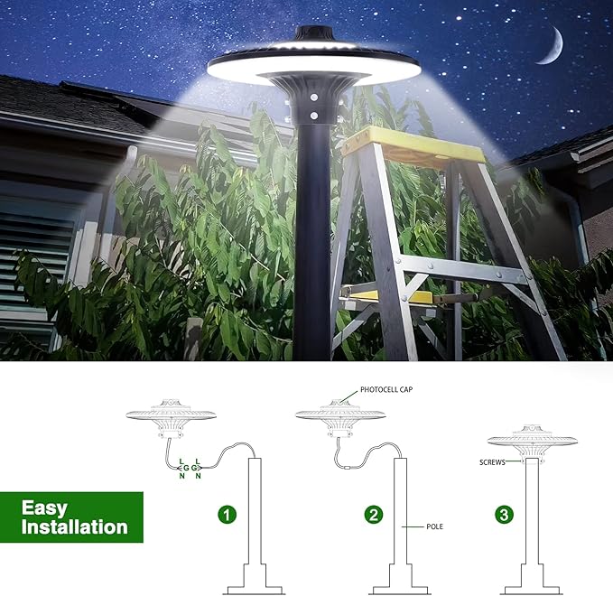 120W LED Post Top Light with Photocell, 16800 lumens 5000K Circular Area Pole Lights, IP65 Waterproof Outdoor Post Light Fixtures for Garden Yard Street Parking Lot Lighting UL Listed, AC100-277V