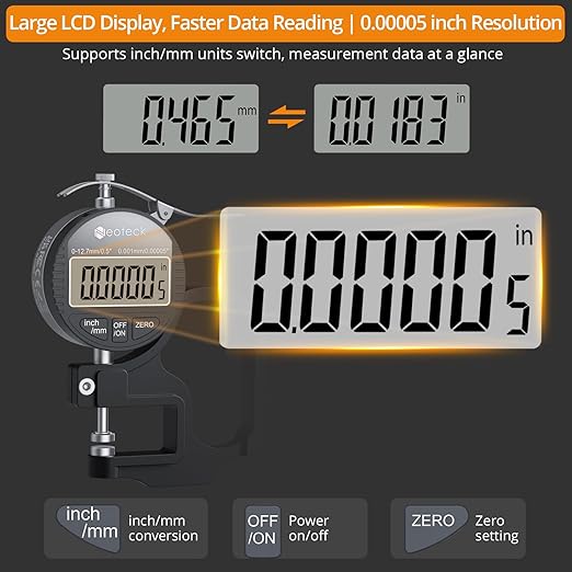 Neoteck Digital Thickness Gauge (Silver-Black, 0-0.5"/0.00005")