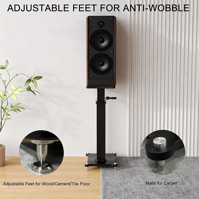 29.5-43.3in Height Adjustable Speaker Stands Pair up to 110lbs, Heavy Duty Bookshelf Speaker Stand Bookshelf Speaker Stand, Holds Bookshelf & Satellite Speaker Large Speaker (White)