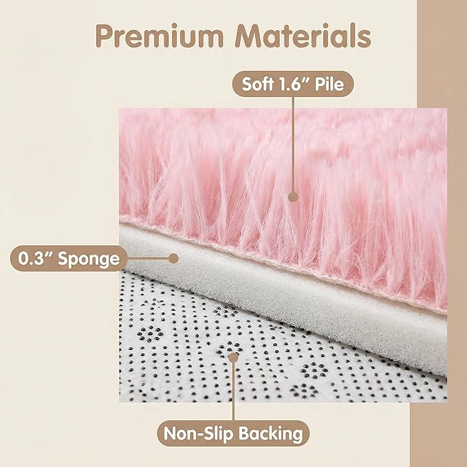 duduta 6x9 ft Pink Rectangle Fluffy Rug, Shag Fuzzy Plush Rectangle Carpet for Bedroom Nursery Living Room Home Decor