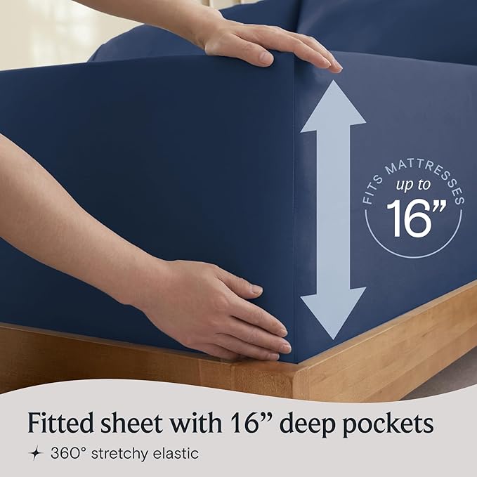 LuxClub 5 PC Split King Sheet Set, Deep Pockets Wrinkle Free Cooling Bed Sheets Hotel Bedding for Women, Men, Includes 2 Fitted Sheet, 1 Flat Sheet and 2 PillowcasesSoft Navy