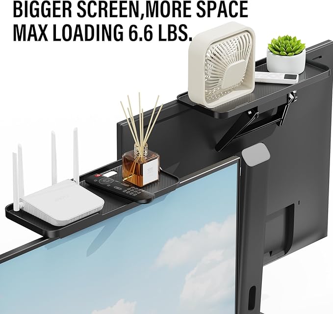 CABTE 2 Pcs TV Top Shelf- Adjustable Monitor Screen Shelf, TV Top Storage Bracket Computer Screen Shelf for Soundbar, Media Boxes, Game Console, Router and Home,11.8 x 4.9in