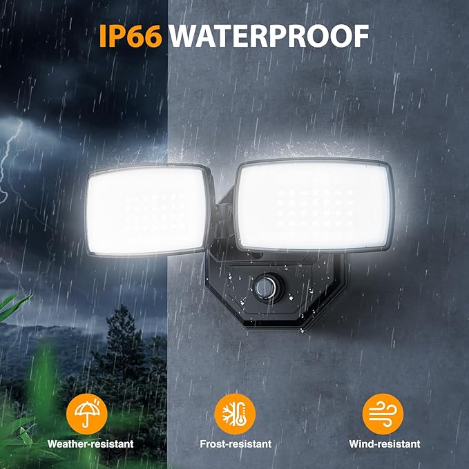 Onforu 32w 3200LM Dusk to Dawn Outdoor Lighting,6500K Dual-Head Flood Light Outdoor with Photocell,IP66 Waterproof Security Lights,2Pack Exterior Daylight off and Night On White Light for Patio Garden
