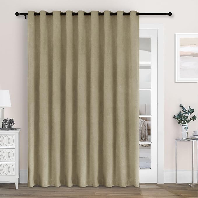 Macochico Extra Wide 100% Blackout Chenille Curtains 100" Wx96 L Thermal Drapes for Sliding Door Living Room Bedroom Auditorium Hotel Soil Brown Curtains Grommet Top with Tieback Classic 1 Panel