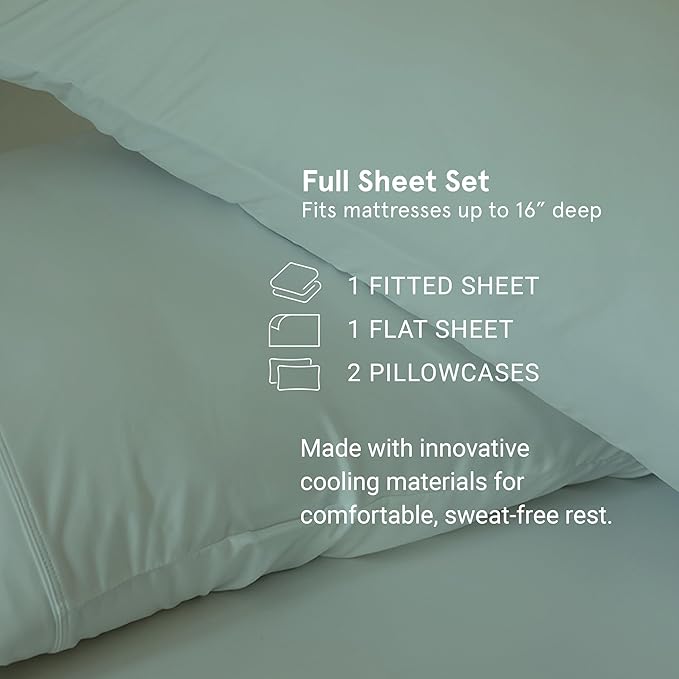 SHEEX - Original Performance Sheets Set (Full) Ecru - Cooling Sheets - Moisture Wicking - 1 Flat Cooling Sheet, 1 Fitted Cooling Sheet, 2 Pillow Covers - Wrinkle Free - Sleep Aid