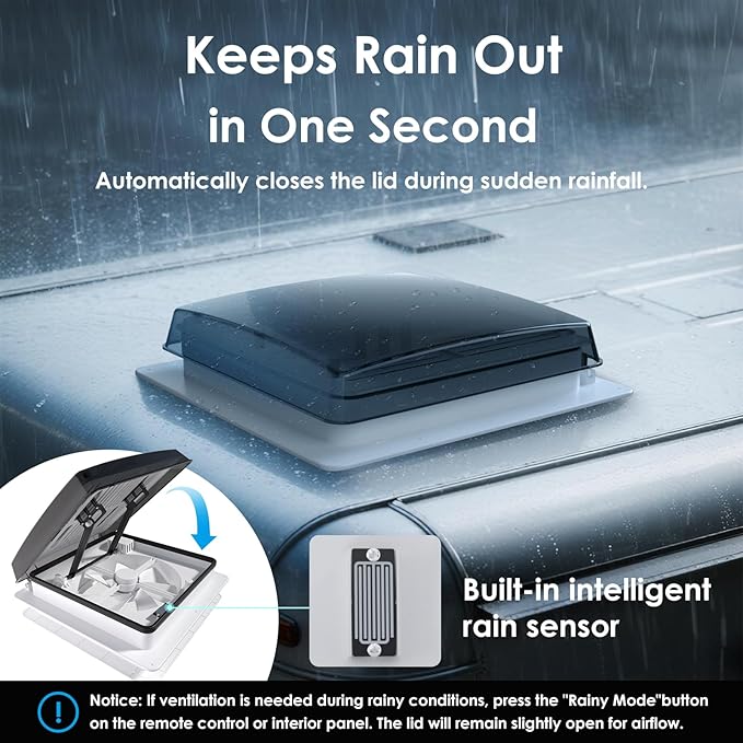 2012 14" RV Roof Vent Fan with Voice Control & 4-Color LED Light, Air Max Ultra Quiet 12V - 24V Smart Reversible Exhaust Fan with Remote and Rain Sensor for Camper, Trailer, Van, Motorhome Ventilation