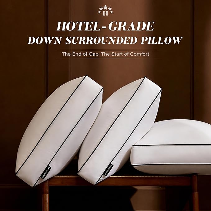 Goose Feather Down Pillow King Size Set of 2, Down Surrounded Hotel Collection Bed Pillows for Sleeping with 3 Inch Gusset, 2 Pack, Fluffy Plush for Side, Back Sleepers 20x36 in.