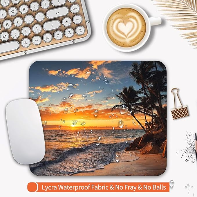 Armanza Square Mouse Pad Beach Sunset, Personalized Premium-Textured Custom Mouse Mat Design, Washable Mousepad Cloth, Non-Slip Rubber Base Computer Mouse Pads for Wireless Mouse