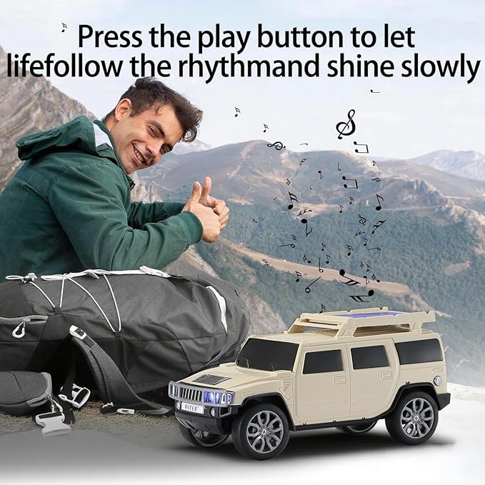 WSTER WS-696 Solar Bluetooth Replica Speaker – Portable Modern Off-Road Car Design with HD Sound, TWS, LED Party Light, USB/TF Playback, FM, Built-in Microphone, Surprise Gift(Beige)