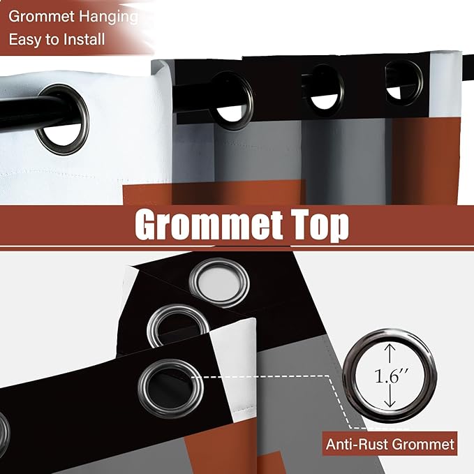 Burnt Orange 100% Blackout Curtains for Bedroom 72 inch Length 2 Panels Set Grey Modern Abstract Geometric Fall Black Out Curtains Insulated Room Darkening Window Drapes for Living Room, 52Wx72L