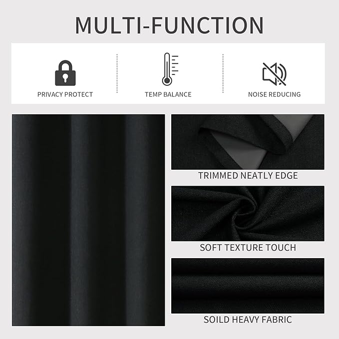Joydeco Blackout Curtains 120 Inches Long 2 Panels Burg, Room Darkening Curtains for Bedroom, 100% Black Out Textured Thermal Drapes Privacy Protection 2 Panels Set(W52 x L120 Inch, Black)