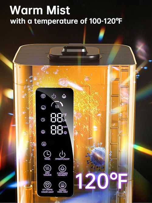 2.64Gal Humidifiers for Bedroom Large Room, Warm and Cool Mist up to 500ft², Top Fill Diffuser Ambient Light, 3 Mist Modes, 24H Timer, 35dB Quiet Humidifier for Home Office Plants
