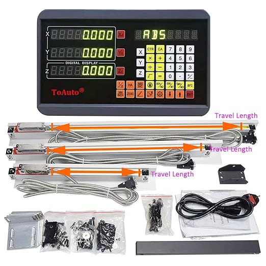 FASTTOBUY Digital Readout 3 Axis DRO + 3pc Linear Scale Glass Sensor 5um Linear Encoder Kit (Customized Size),