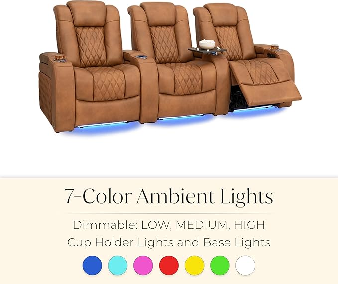 Seatcraft Diamante Zero-Gravity CoolZero Italian Leather Home Theater Seating, Power Headrest, Power Recline, Single Recliner, Tawny