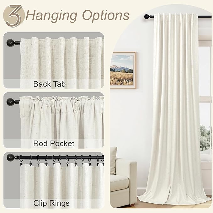 Short Blackout Curtains for Bedroom 45 Inch Length 2 Panels Faux Linen Cream Colored Cute Cottage Core Cafe Kitchen Bathroom Curtains for 42 Inch Small Window Heat Blocking Thermal Insulated Back Tab