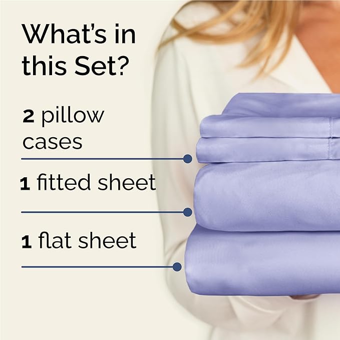 Twin XL 4 Piece Sheet Set - Cooling, Comfy & Breathable - Hotel Luxury Bedding, Includes Fitted Sheet for Women, Men, Kids & Teens - 1 Flat, 1 Fitted Sheet, 2 Pillowcases with Deep Pockets - Lavender