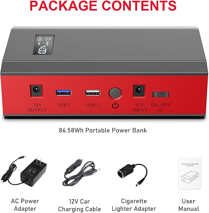 ZeroKor Portable Power Bank with AC Outlet, 65W 110V External Battery Power Pack 23400mAh Portable Laptop Charger Power Source Backup for Outdoor RV Tent Camping Home Smart Device Emergency -Grey Red