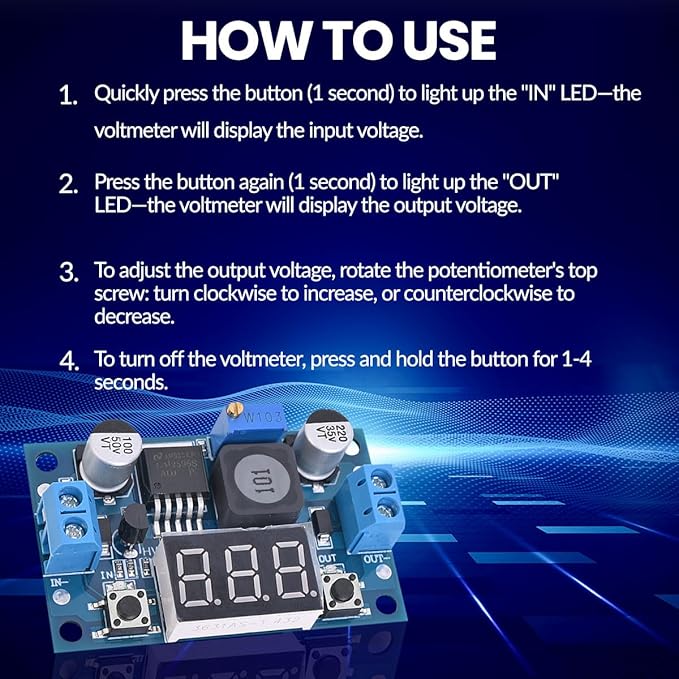 Seloky LM2596 Adjustable DC-DC Step-Down Buck Converter Module with LED Voltmeter Display, Voltage Regulator 4.0-40V Input to 1.25-37V Output Power Supply Module (Pack of 10)