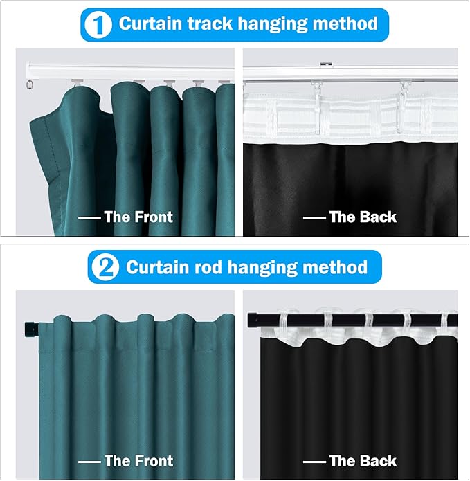 Room Divider Curtains Total Blackout Privacy Curtain Panel Room Thermal Insulated Noise Reduction Curtains for Bedroom Window Living Room Ceiling Track Curtain W 12.5 ft × H 7 ft Azure Blue