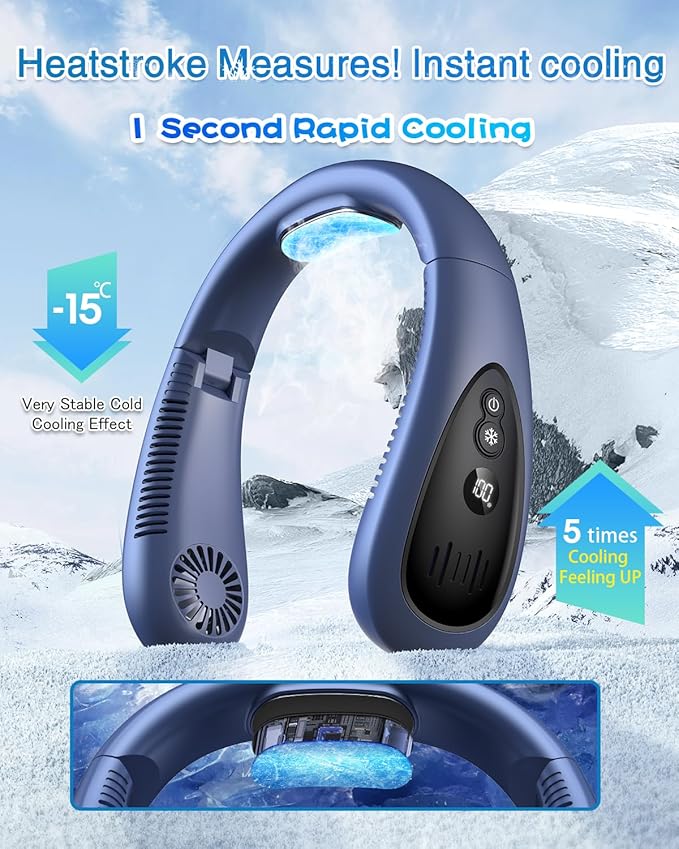 GAITIR Neck Air Conditioner, Portable Neck Fan with Cooling Plate 360°Cooling Airflow, 5000mah Rechargeable USB Fan Hands Free Bladeless Wearable Foldable Mini Fan for Men Women Home Office Outdoor