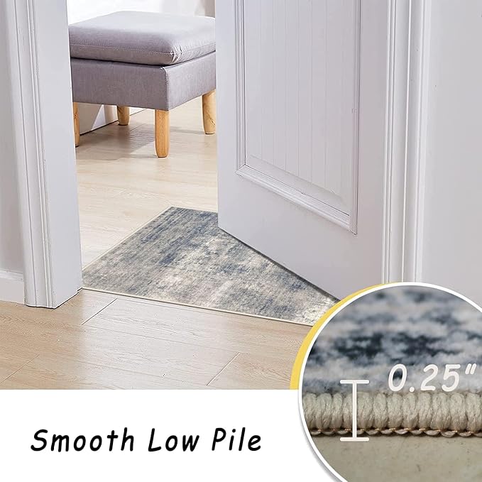 3x5 Rug, Small Area Rug for Living Room, Bedroom, Kitchen, Machine Washable Non-Slip Throw Rug, Modern Abstract Carpet for Entryway Nursery Coffee Table - Durable (Grey/Navy)
