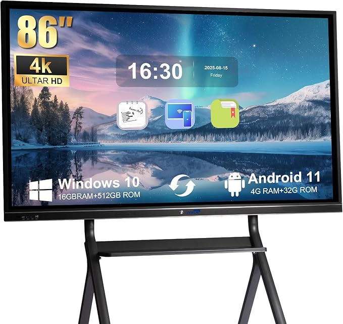 86" 4K Educational Smart Board Pro | Interactive Digital Whiteboard for Classrooms, Lecture Halls & STEM Labs | Android 12 Multi-Device Learning Hub with Live Annotation Tools (Board Only)