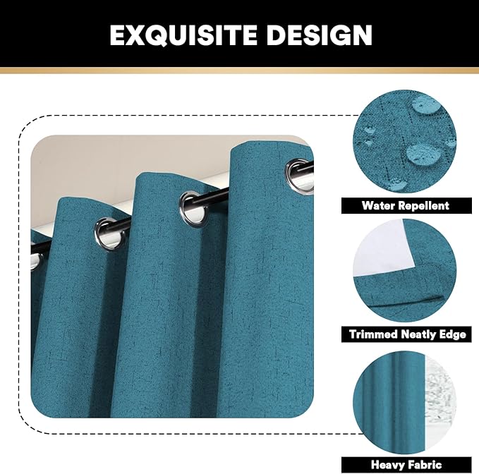 PrinceDeco 100% Linen Blackout Curtains Extra Wide Thermal Insulated Door Curtain Grommet Top Curtain Drapes for Living Room/Sliding Glass Door,100 X 96 Curtains,Blue Sapphire