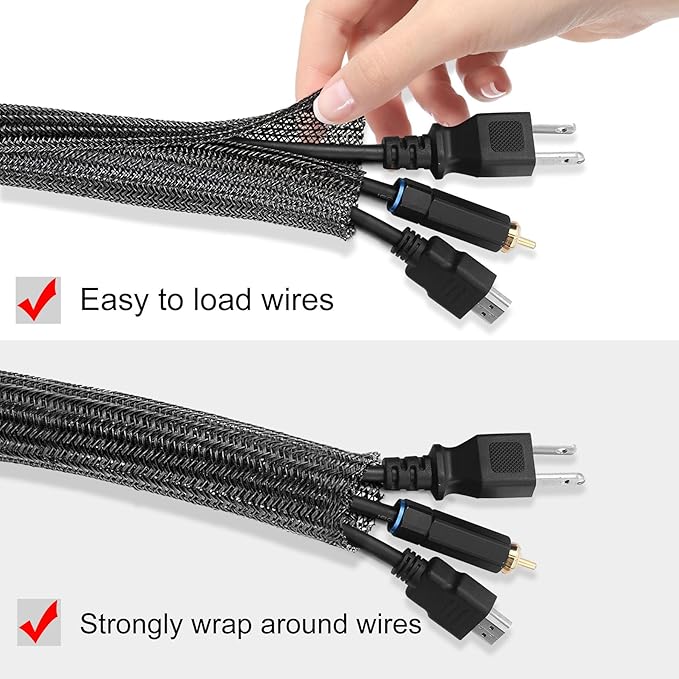 Moxita 10ft - 3/4 inch Cable Protector Sleeve Split Wire Loom Tubing for Power, Audio, USB, Cord Management for TV, Computer, Protection from Pets Chewing, Black