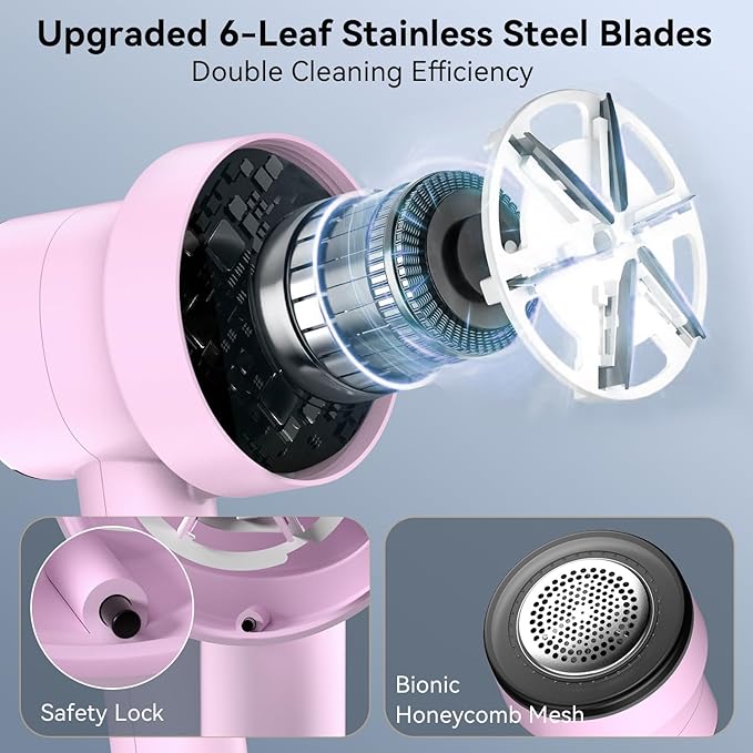 Smyeviva Rechargeable Fabric Shaver for Clothes: 6-Leaf Blades & 3 Speeds to Remove Pilling, Fuzz & Lint Balls - with LED Display, Portable Electric Lint Remover for Sweater, Couch, Blanket, Furniture