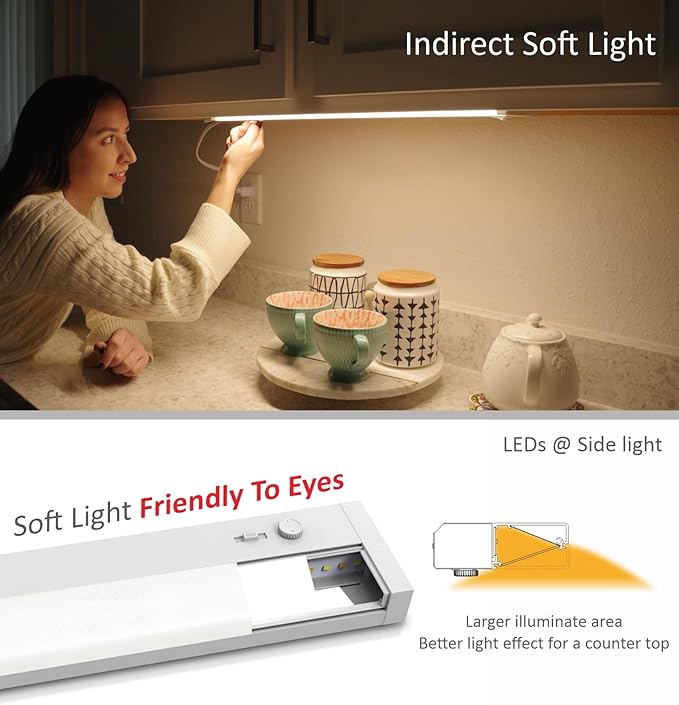 Leetdud Under Cabinet Lighting Plug in or Hardwired Built-in Dimmer, 32 Inch 16W, 5CCT 2700/3000/3500/4000/5000K, Linkable Counter Lights for Kitchen, ETL Dimmable LED Light Fixture, White