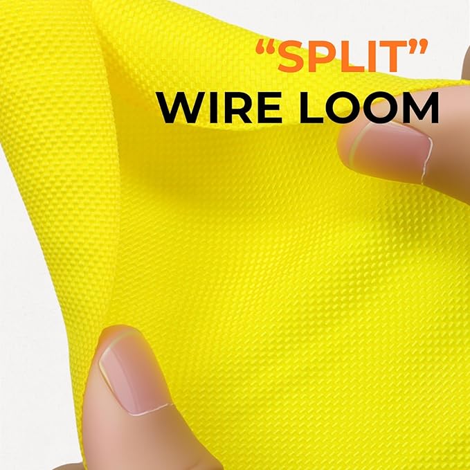HOLED 5/8 inch Split Braided Cable Management Sleeve for USB Cable Power Cord Audio Video Cable, Wire Loom Cord Protector from Cat Dog Chewing (Yellow, 25FT)