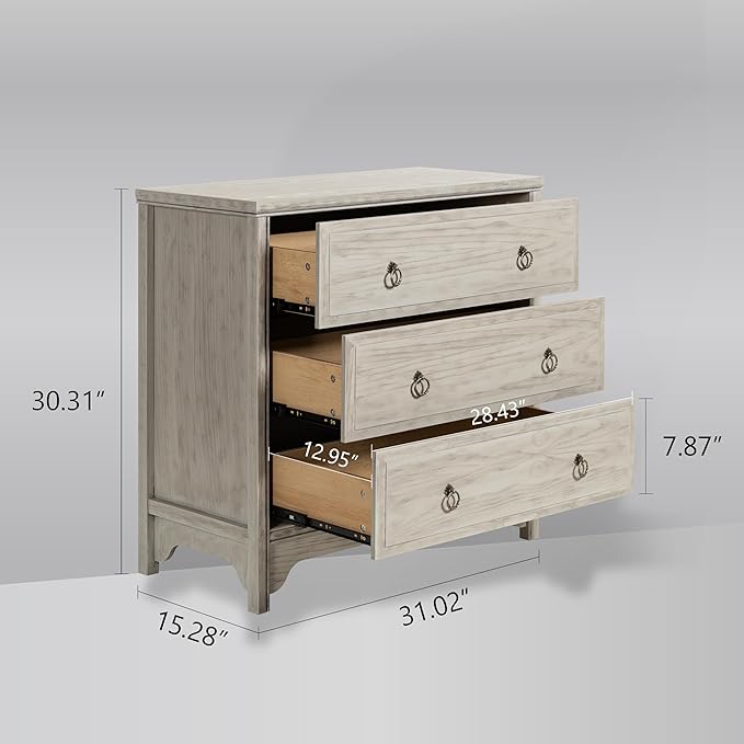 Chogori Solid Wood Dresser for Bedroom- Natural Wood Veneers & Water Based Paint Finished- Vintage Chests of Drawers, Small 3 Drawer Dresser (1, Antique Gray)