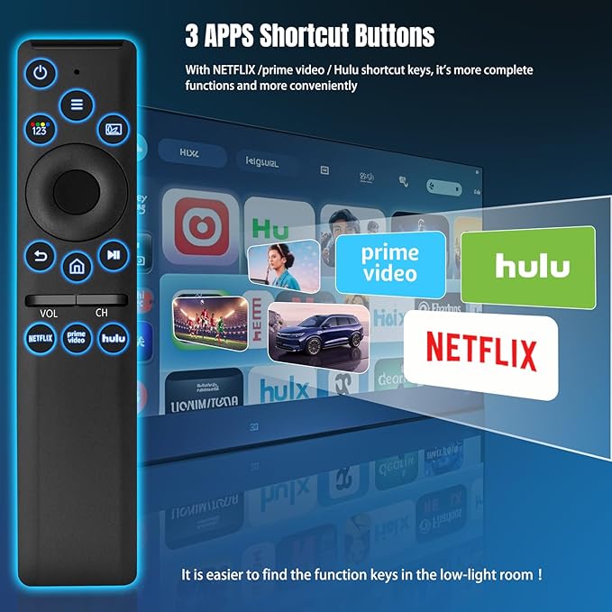 Backlit Universal Remote Control for Samsung Smart TV, Samsung Remote Control Replacement, Compatible for UHD QLED 8K 4K Smart TVs, with Shortcut Buttons for Netflix, Prime Video and Hulu