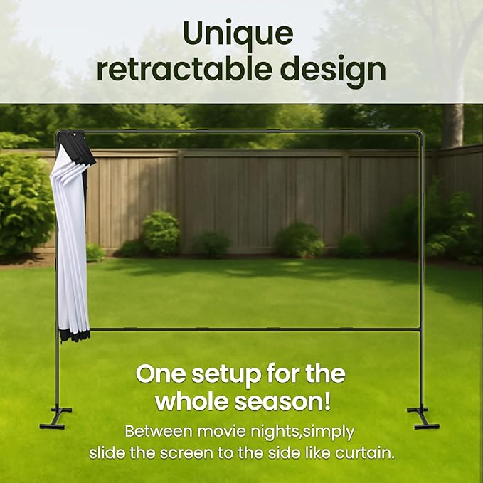 Projector Screen with Stand, 100 Inch, 16:9 Outdoor Portable Screen, Unique Retractable Design for Yard,Patio,Camping,Night Party,Office, School Indoor Use, Washable Fordable White Screen by IOLIEO