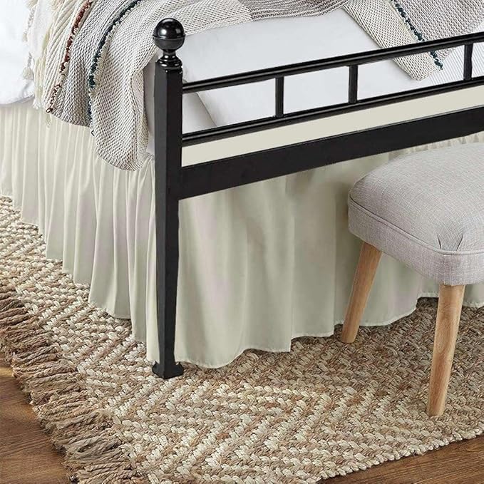 Sleepwell Ruffled Bed Skirt with Split Corners - 20 Inch Drop Poly Cotton/Microfiber Bedskirt with Platform Three Sided Coverage - Short Queen, Ivory