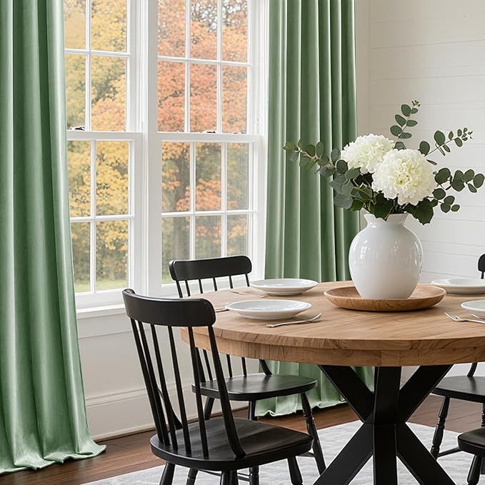 Sage Green Velvet Curtains 102 Inches Long for Bedroom, Super Soft Room Darkening Thermal Insulated Curtains Luxury Window Drapes for Living Room Nursery, Back Tab Rod Pocket, W52 x L102, 2 Panels