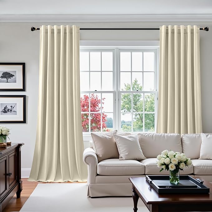 Ivory Velvet Curtains 90 Inches for Bedroom Light Reducing Thermal Insulated Heavy Velvet Curtain Luxury Modern Privacy Window Drapes for Living Room, Back Tab Rod Pocket, W52 x L90, 2 Panels