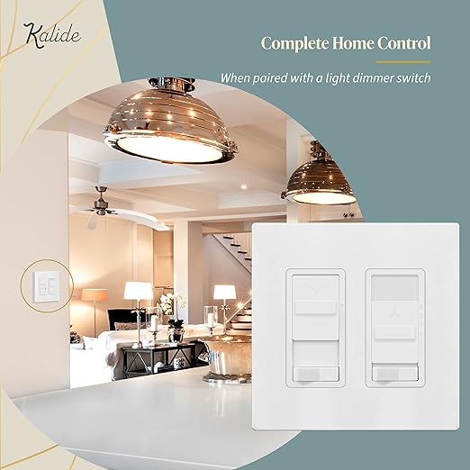 TOPGREENER Kalide Combo Light Switch with 3-Speed Fan Control, Light and Fan Combination Switch, Single Pole, 2.5A, 720W, Neutral Wire Not Required,Wall Plate Included, TGSFS3-W, White, 2 Pack