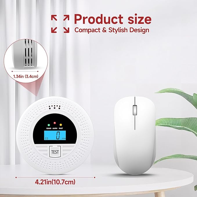 1-Pack Interconnected Smoke and Carbon Monoxide Detector, Test Button & Replaceable Battery, Smoke and CO Alarm for Home, Hallways, Bedroom, Reliable Alert